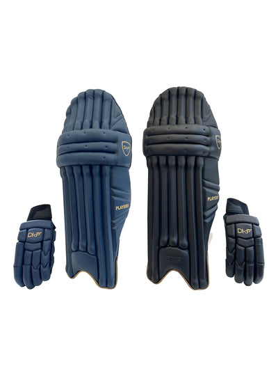 DKP Players Navy/Black Cricket Batting Pads and Batting Gloves Bundle