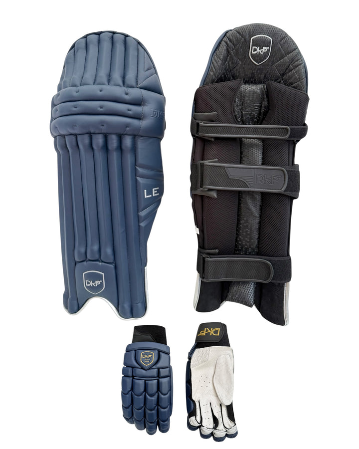 DKP Players Navy Cricket Batting Pads and Gloves Bundle