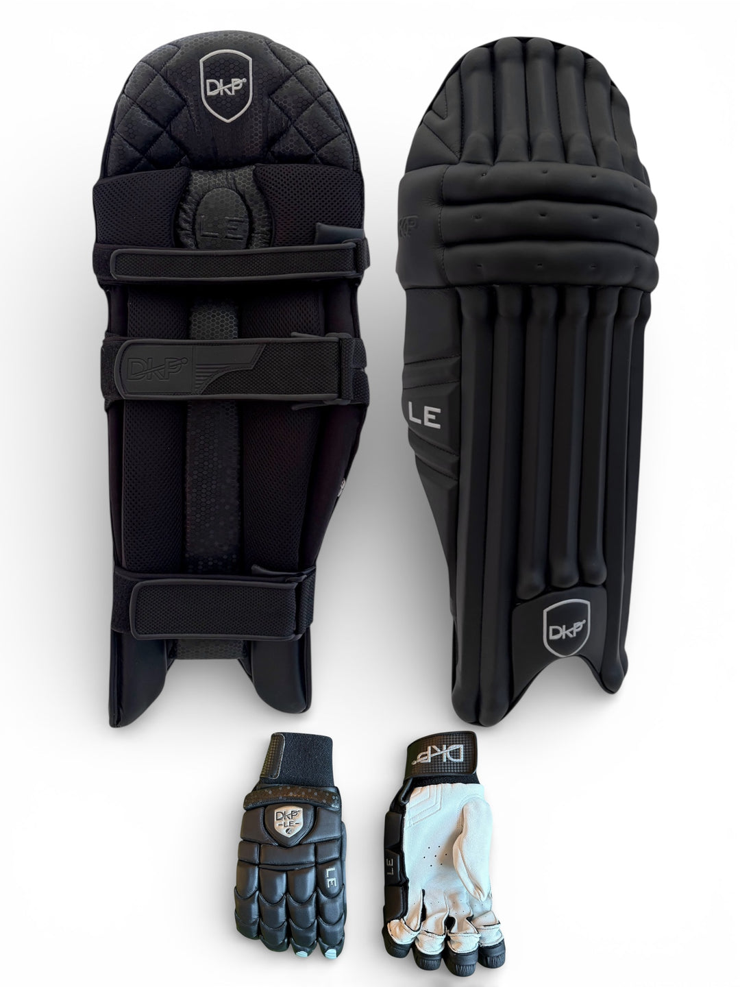 DKP Limited Edition Black/Navy Cricket Batting Pads and Gloves Bundle