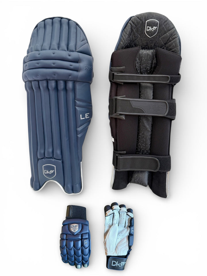 DKP Limited Edition Black/Navy Cricket Batting Pads and Gloves Bundle