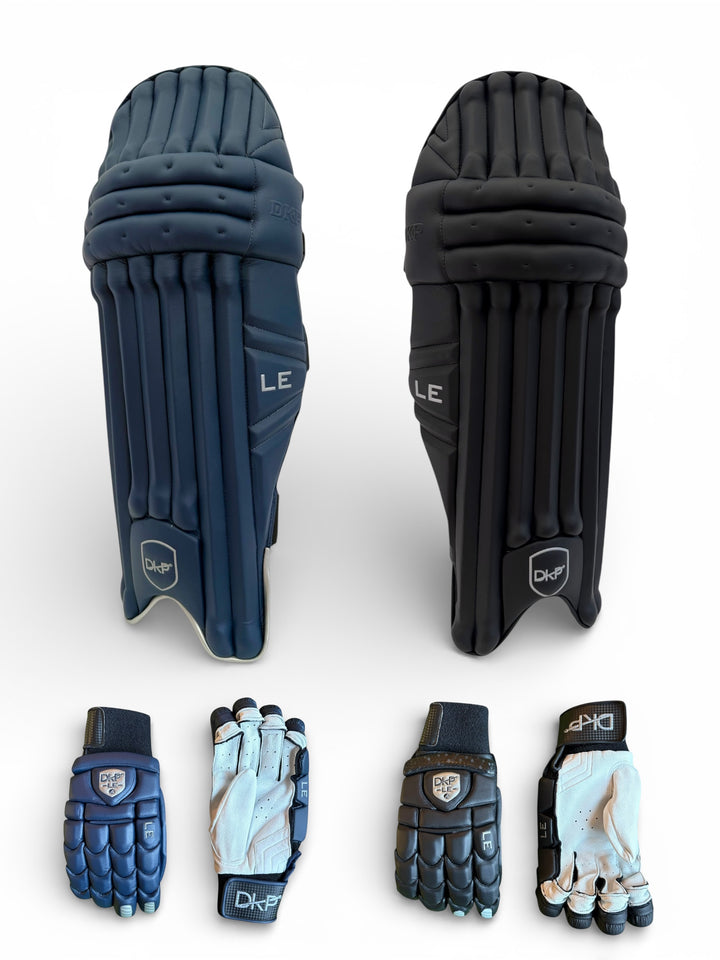 DKP Limited Edition Black/Navy Cricket Batting Pads and Gloves Bundle