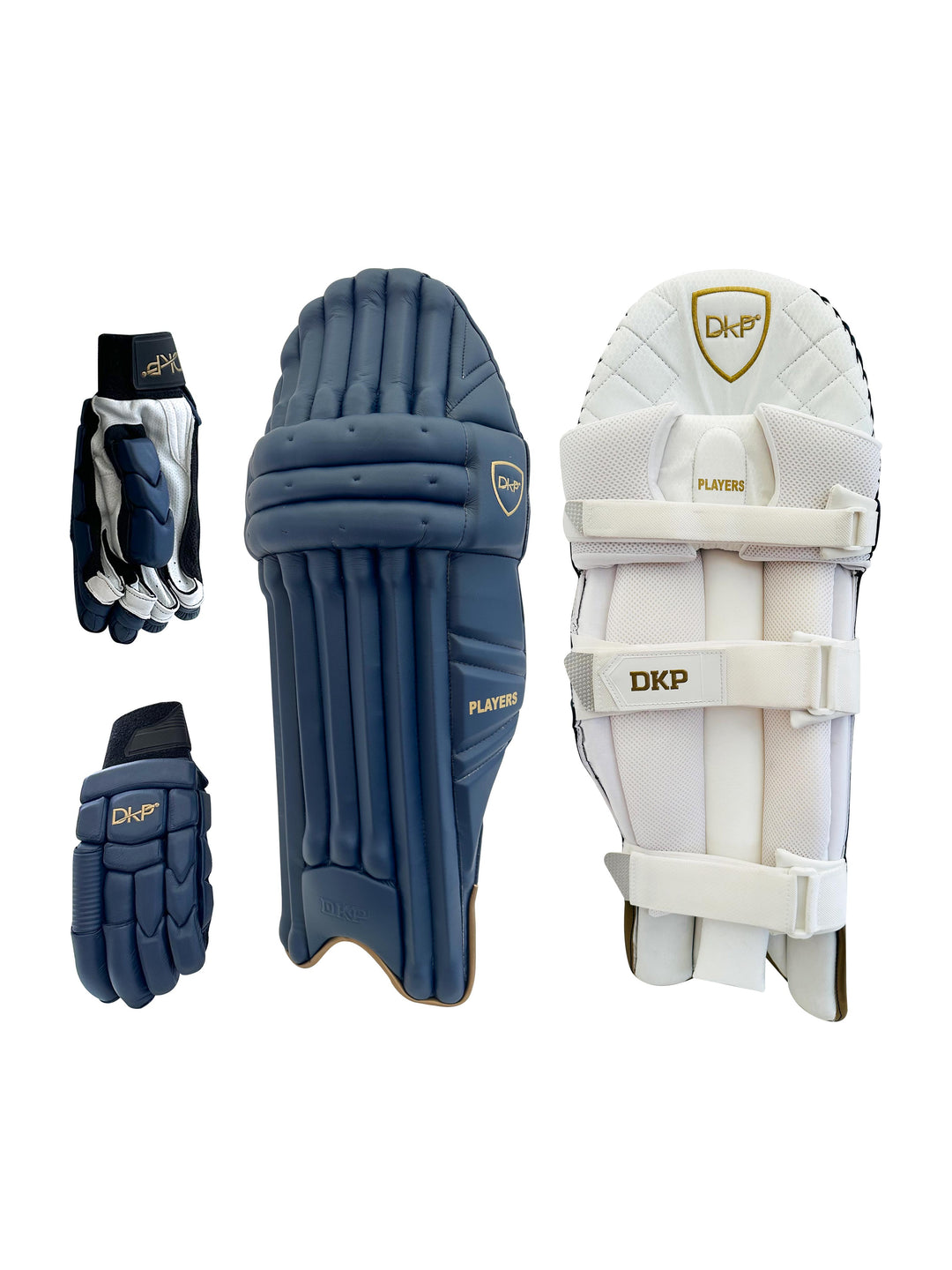 DKP Players Navy/Black Cricket Batting Pads and Batting Gloves Bundle