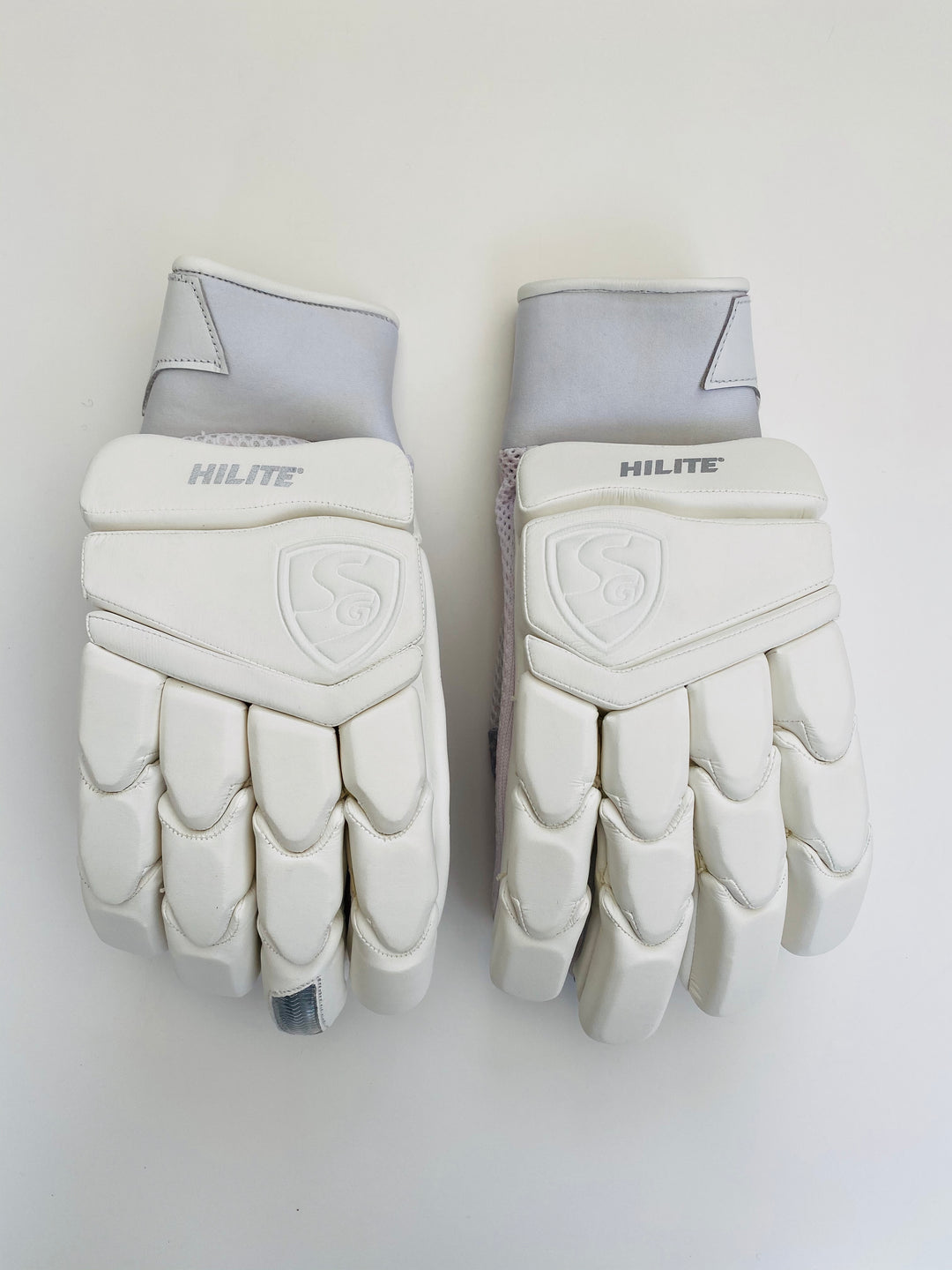 SG Hilite White Cricket Batting Gloves | Pittards Leather