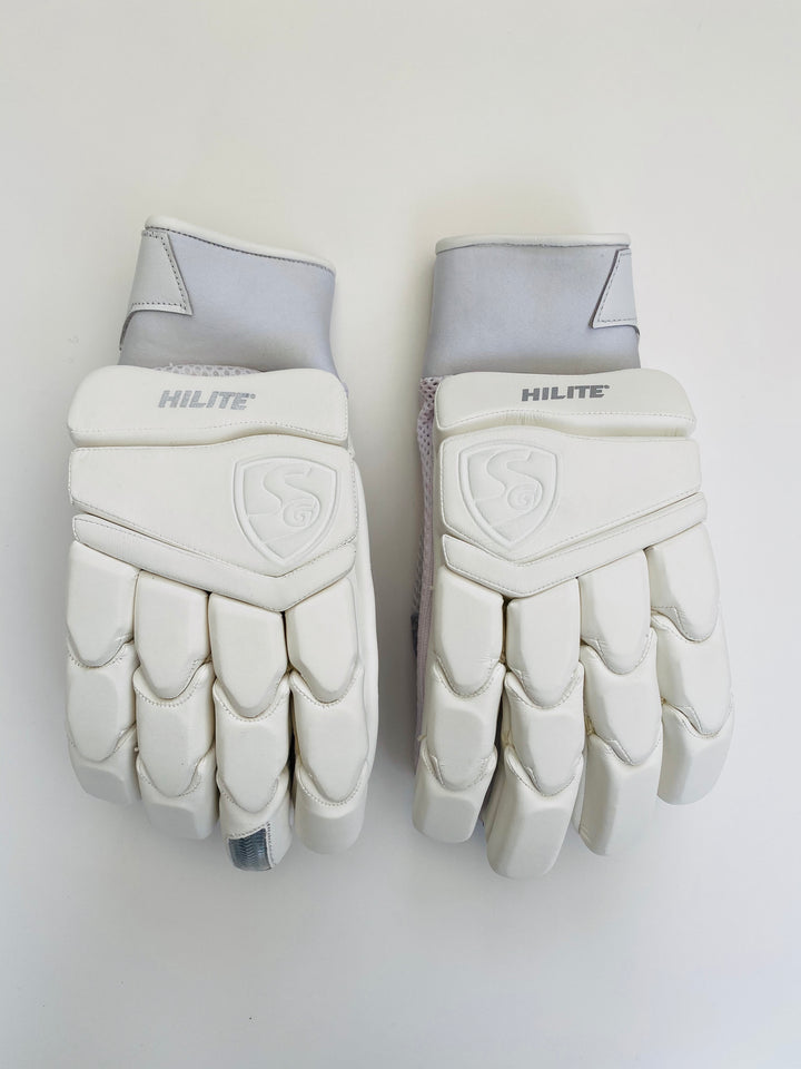 SG Hilite White Cricket Batting Gloves | Pittards Leather