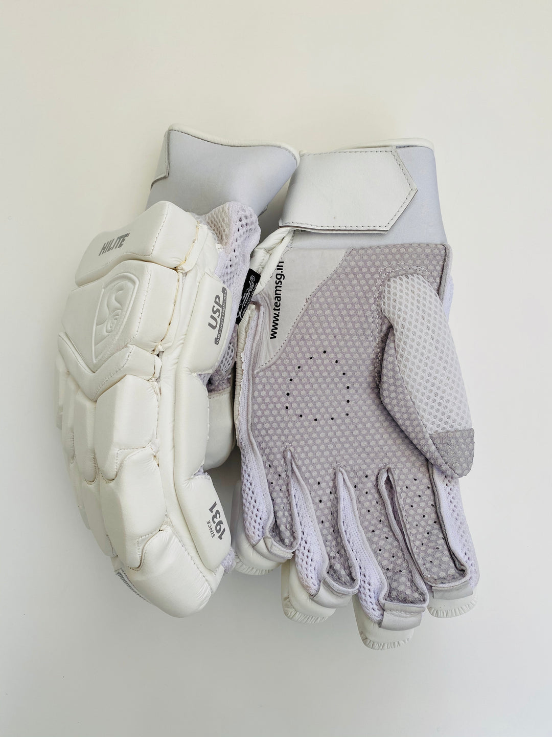 SG Hilite White Cricket Batting Gloves | Pittards Leather