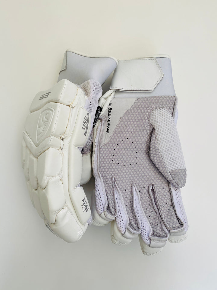 SG Hilite White Cricket Batting Gloves | Pittards Leather